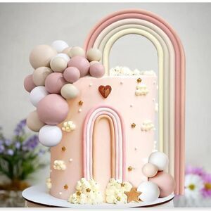 NEW 28PCS Rainbow Cake Toppers Colorful Balls Decorations BOHO Shower Wedding